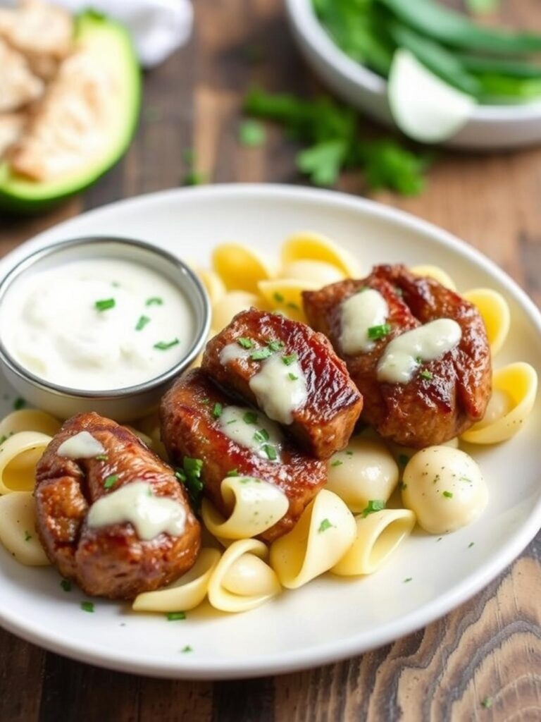 Garlic Butter Steak Bites & Creamy Parmesan Shells