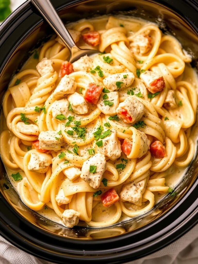 Delicious Creamy Chicken Pasta in the Crockpot